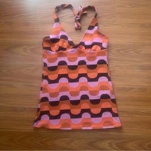 Retro Wave Halter Mini Dress in Pink and Orange